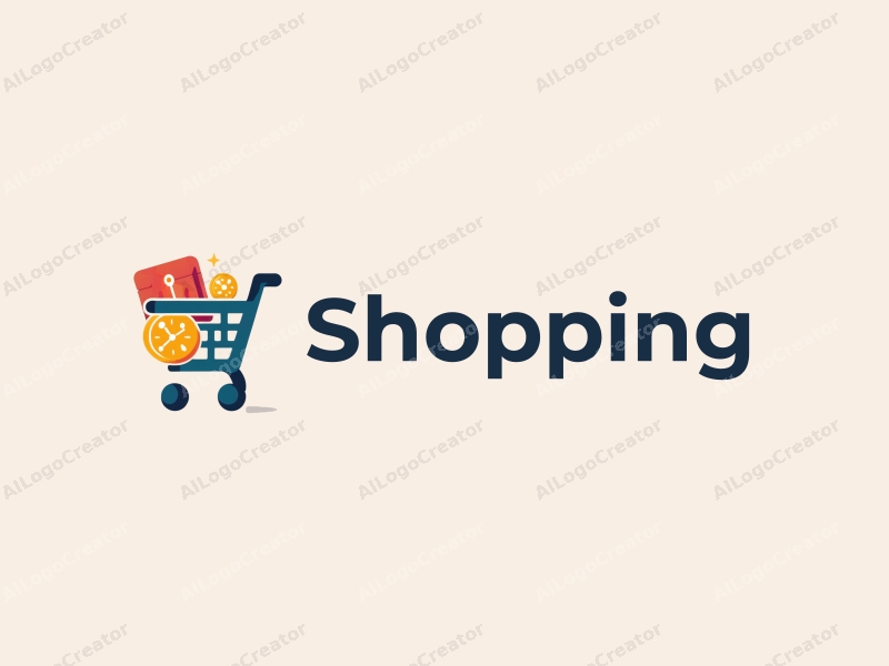 a modern design featuring a colorful shopping cart intertwined with a stylized mall and map, utilizing a clean and harmonious composition.