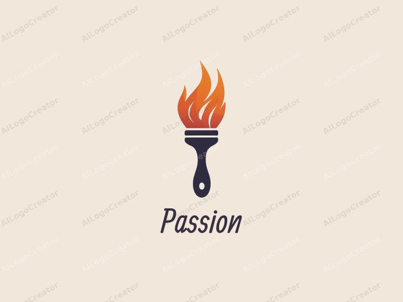 playful design features a dynamic paintbrush intertwined with a flame, symbolizing passion and enthusiasm, combined with a clean background.