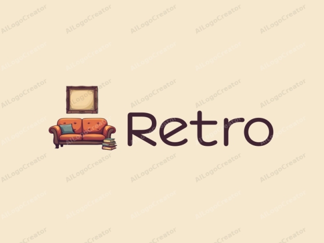 vintage design features a retro sofa, a nostalgic frame, and a vintage poster combined with retro books, set against a clean background.