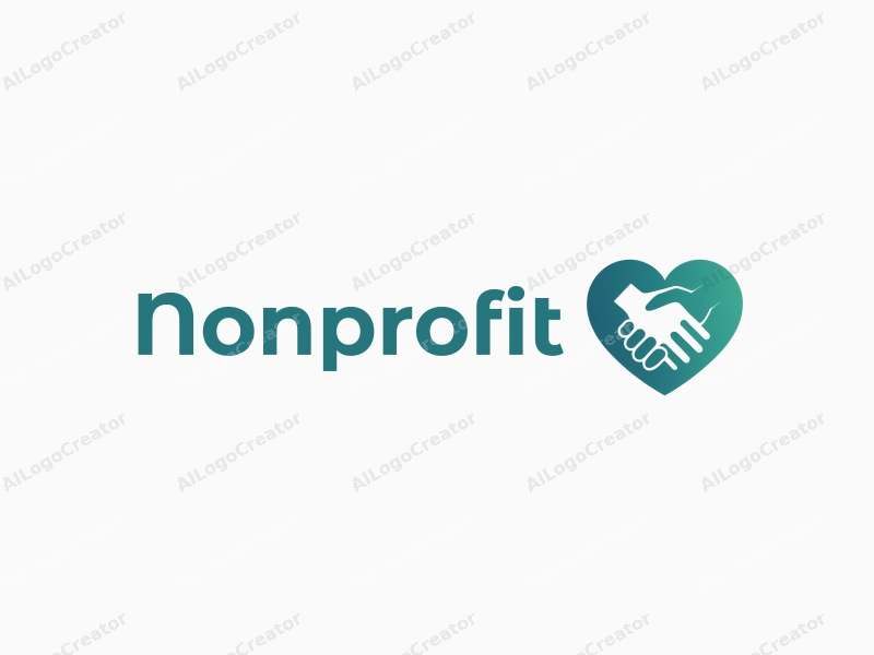 modern design features a stylized handshake and heart shape, representing charity and volunteerism, combined with a clean background in blue and green tones.