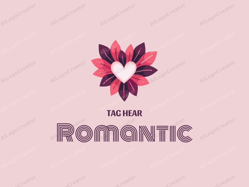 playful design features a heart shape intertwined with flower petals, using a pink and purple color palette, combined with a clean background.