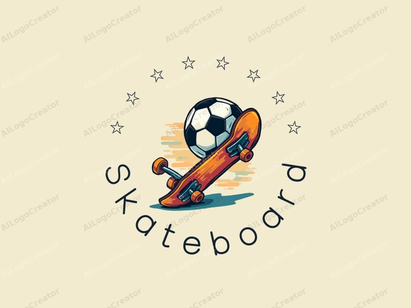 playful design features a vibrant skateboard and soccer elements, combined with a clean background and a fun, energetic composition.