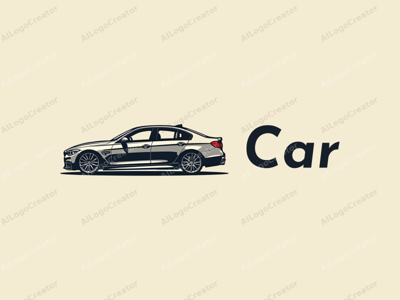 a modern design featuring a sleek sedan silhouette, stylized wheels, and an abstract engine representation, combined with a clean background.