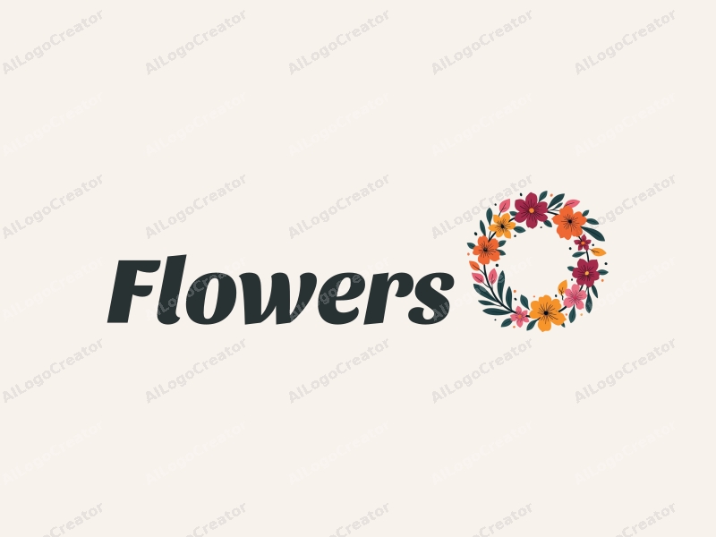 playful design features vibrant flowers and petals arranged in a circular wreath, with dynamic arrows integrated into the composition, creating a cheerful and harmonious visual experience.