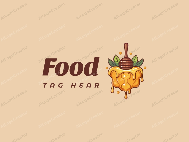 a modern design featuring vibrant food elements, a stylized honeycomb, and honey drips, combined with a clean background.