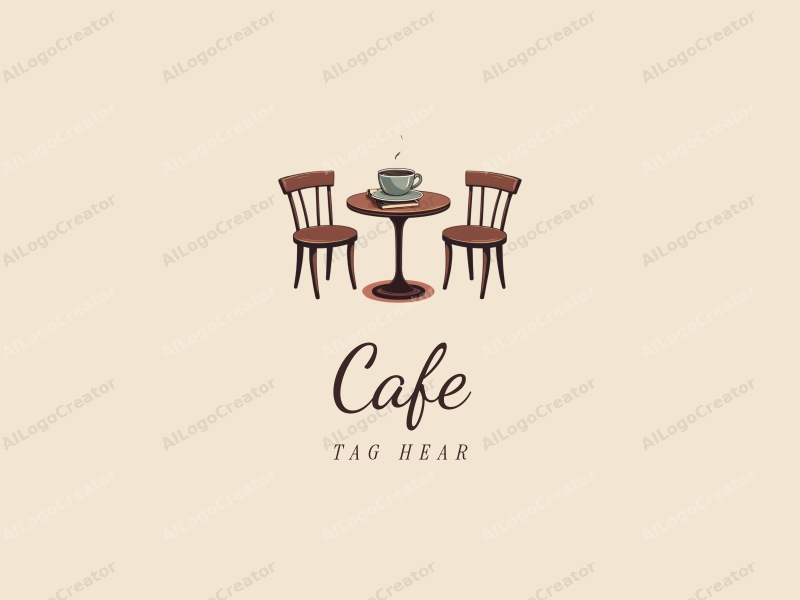 vintage design features a stylized coffee cup, a book, and a cozy table and chair setup, combined with a clean background.