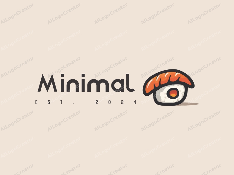 minimalist design features a stylized sushi roll, a clean restaurant silhouette, and a tag design approach combined with a simple background.