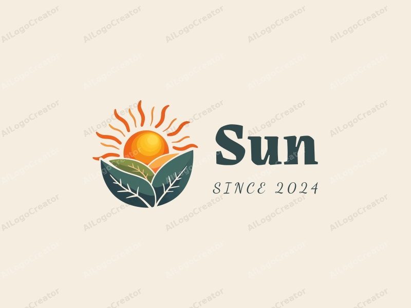 playful design features a stylized sun with rays, vibrant sunshine filtering through playful leaves, combined with a clean background.