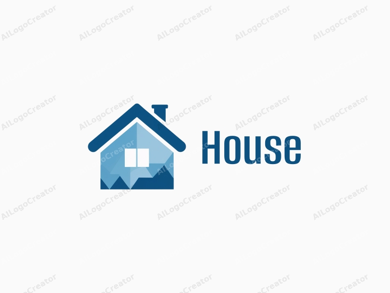 modern design features a stylized house with a blue roof, incorporating elements of contemporary architecture, combined with a clean background.