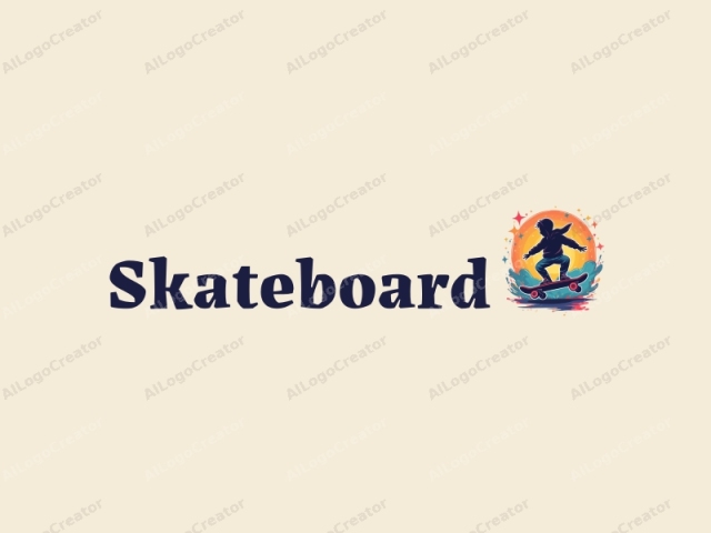 fröhliches Design mit einer lebhaften Skateboard-Silhouette, umgeben von bunten Sternen und kosmischen Elementen, kombiniert mit einem sauberen Hintergrund.