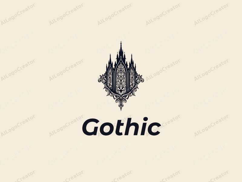 Gothic design features intricate pointed spires, elegant lace patterns, and a dark, moody aesthetic combined with a clean background.