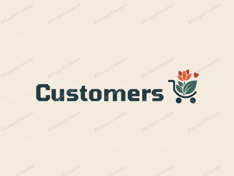 modern design features a stylized shopping cart intertwined with a flower, representing customers and shoppers, combined with a clean background.