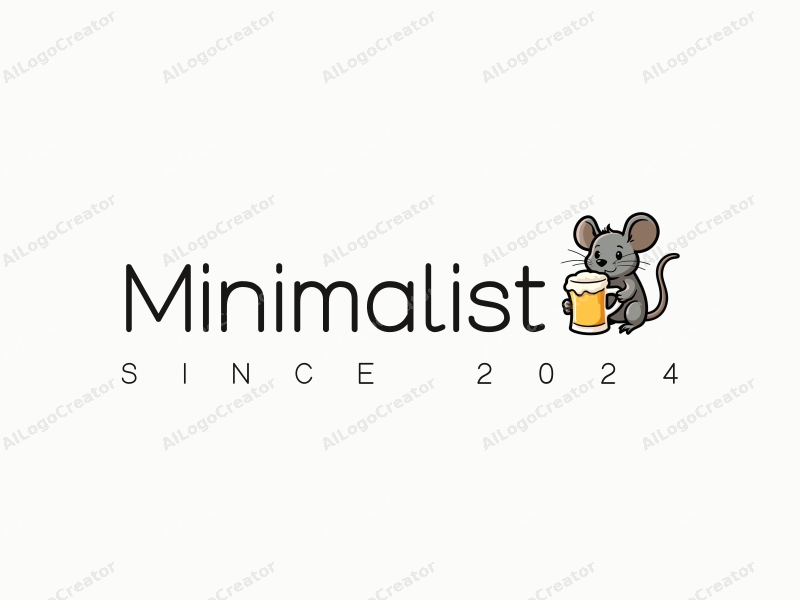 minimalist design features a stylized mouse holding a beer mug, with clean lines and a simple composition against a white background.