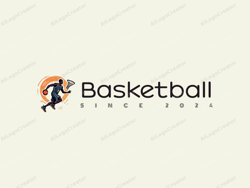 playful design features a dynamic athlete dribbling a basketball, stylized sneakers, and a basketball hoop, combined with a clean background.