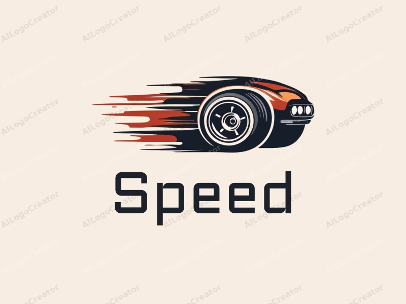 a modern design featuring dynamic lines representing speed, a stylized engine and tire, combined with a clean background to emphasize power and motion.