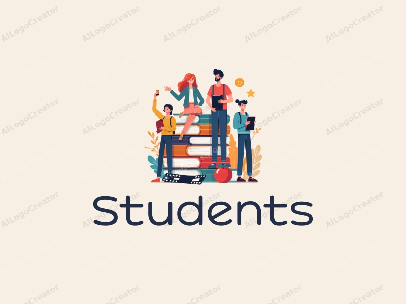 playful design features vibrant colors, stylized students and school elements, combined with books and a film roll, set against a clean background.