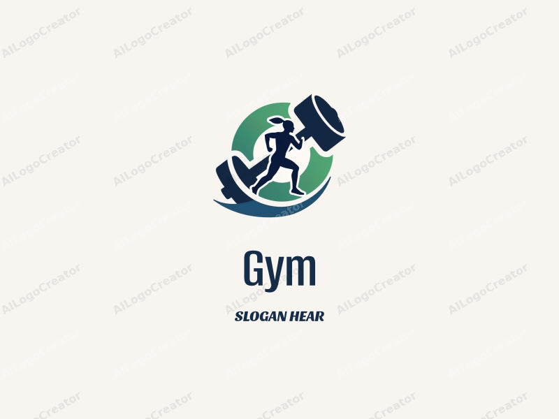 modern design features a stylized dumbbell and a dynamic runner silhouette, combined with a clean background and a harmonious layout.