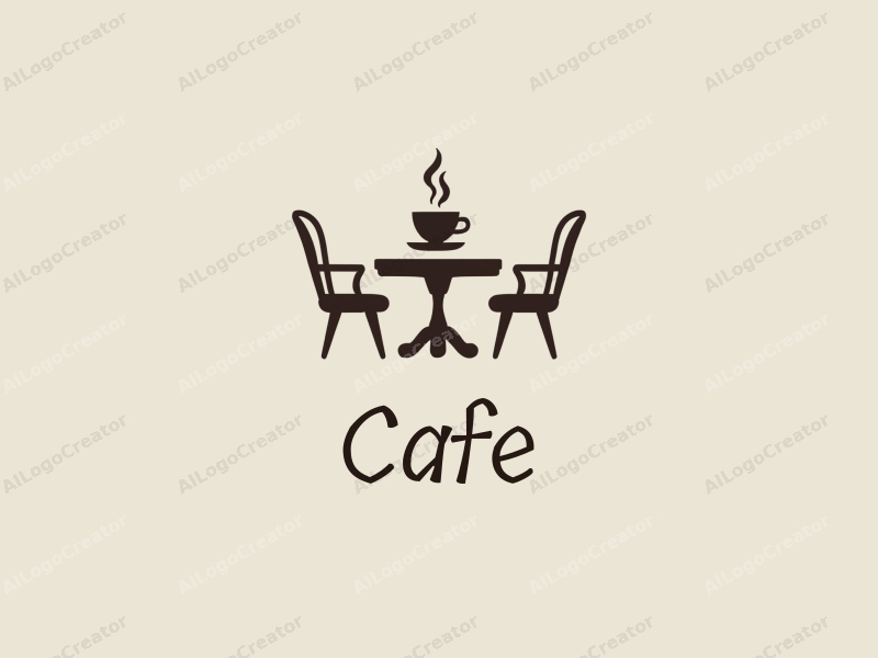 vintage design features a stylized coffee cup, retro table, and chairs, combined with a clean background.