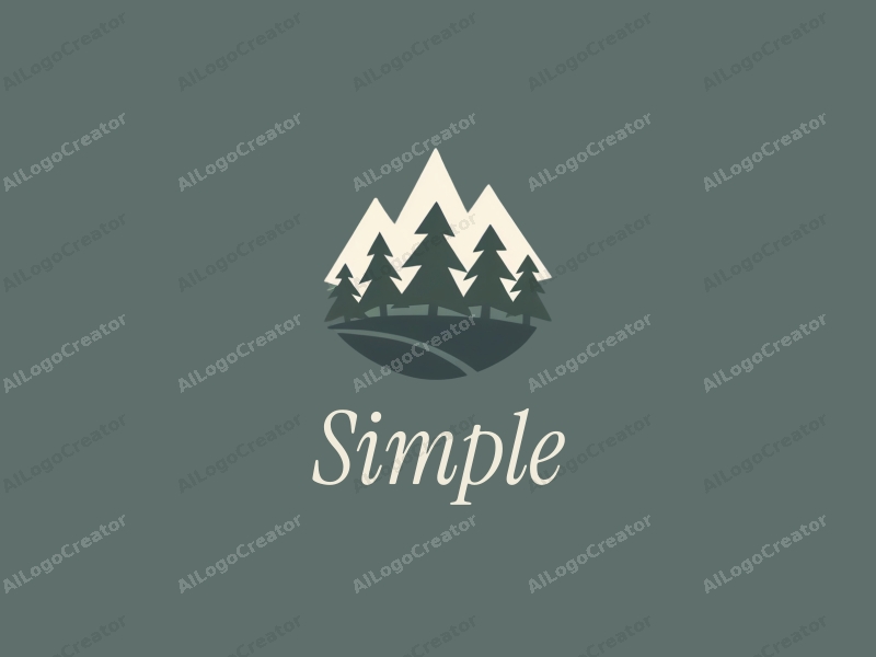 minimalist design features simple silhouettes of mountains and trees, combined with a clean background and a natural aesthetic.