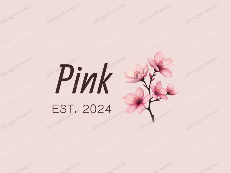 minimalist design features delicate cherry blossoms with soft pink petals, an innovative approach combined with a clean background.