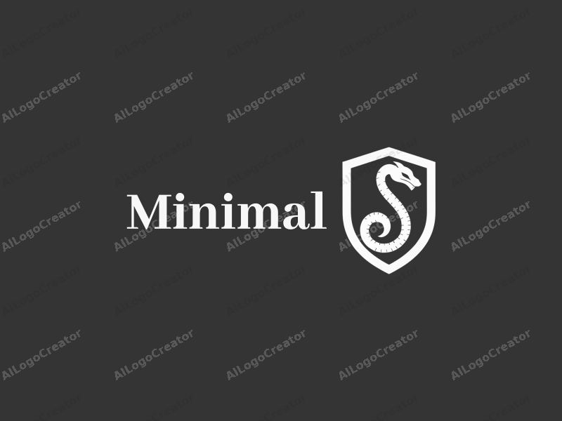 minimalist design features a stylized snake intertwined with a shield, using a black and white color palette, combined with a clean background and a tag style approach.