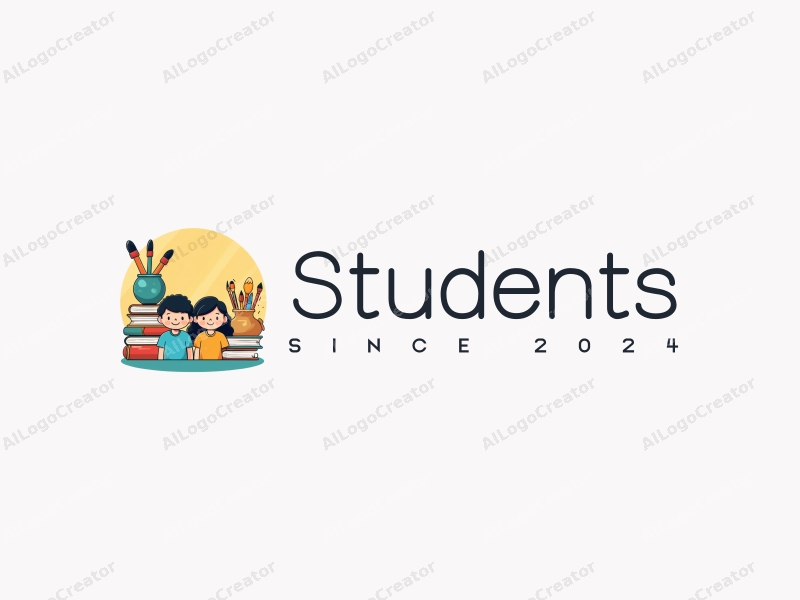 playful design features vibrant colors, stylized students and school elements, along with books and paintbrushes, combined with a clean and harmonious background.