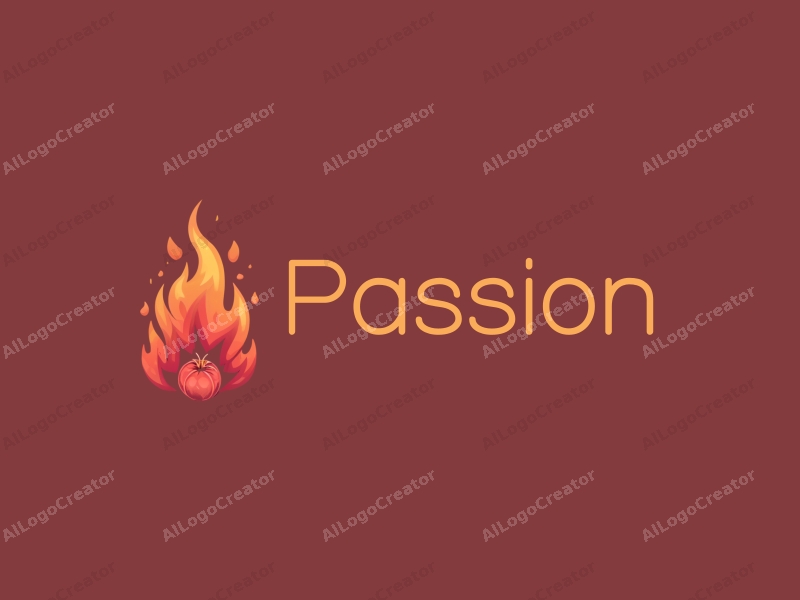 playful design features stylized flames and pomegranate shapes, embodying passion and enthusiasm, combined with a clean background.