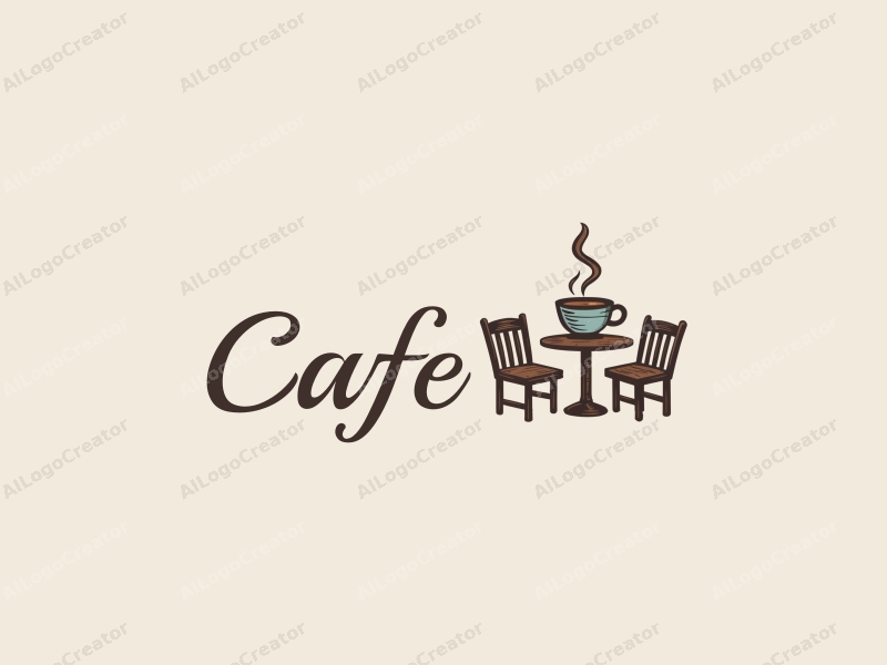 vintage design features a stylized coffee cup, a book, and a cozy table and chair setup, combined with a clean background.