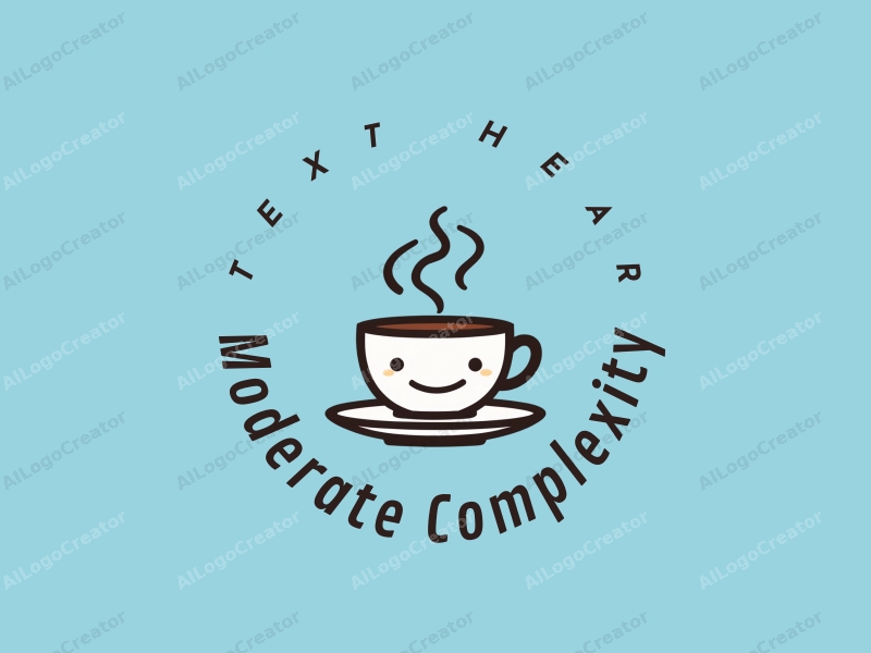 a modern and complex design featuring a stylized tea cup with a smiling face, incorporating elements of humor and tradition, set against a clean blue background.