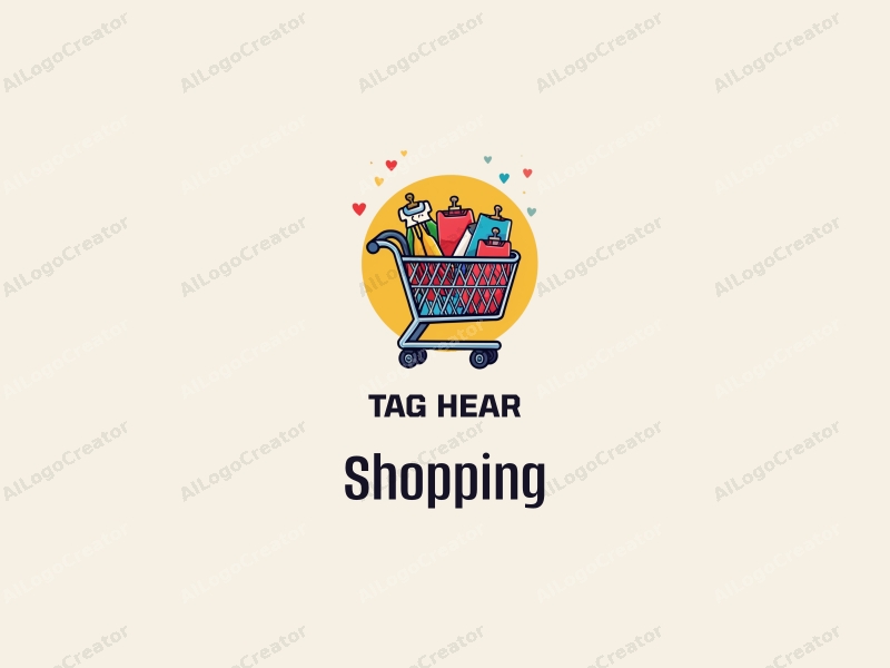 a modern design featuring a colorful shopping cart filled with stylish fashion items, set against a clean background, emphasizing a vibrant retail atmosphere.