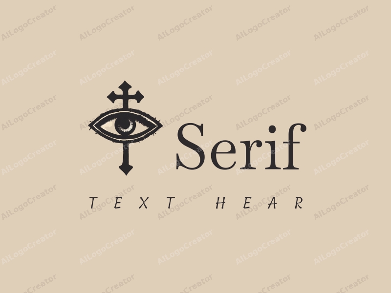 vintage design features a serif font integrated with an eye and a cross, combined with a clean background.