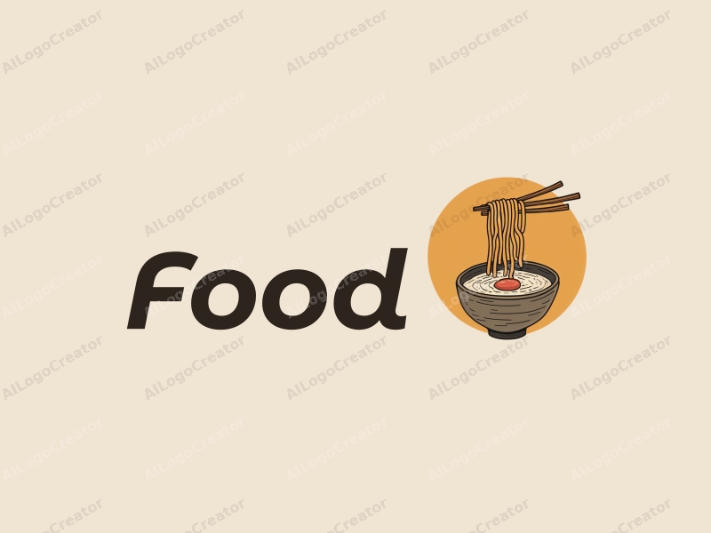 a modern minimalist design featuring rich colors, stylized noodles and soup elements, combined with a clean background.