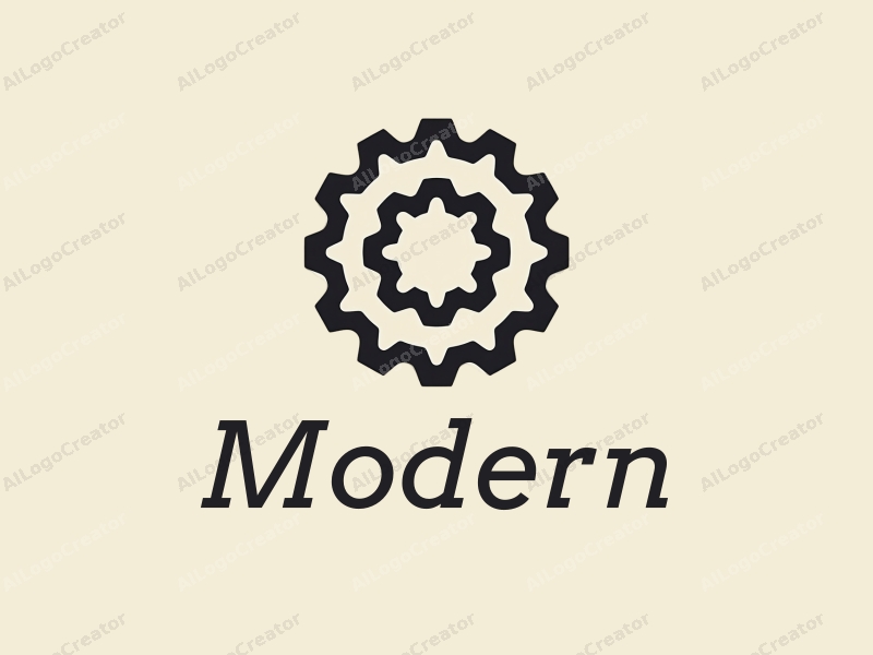 minimalist design features stylized gears and teeth, an innovative approach combined with a clean background.