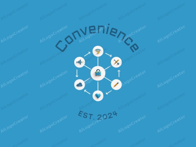 a modern design featuring simple and practical tools, interconnected network symbols, and a clean blue background, emphasizing convenience and usability.