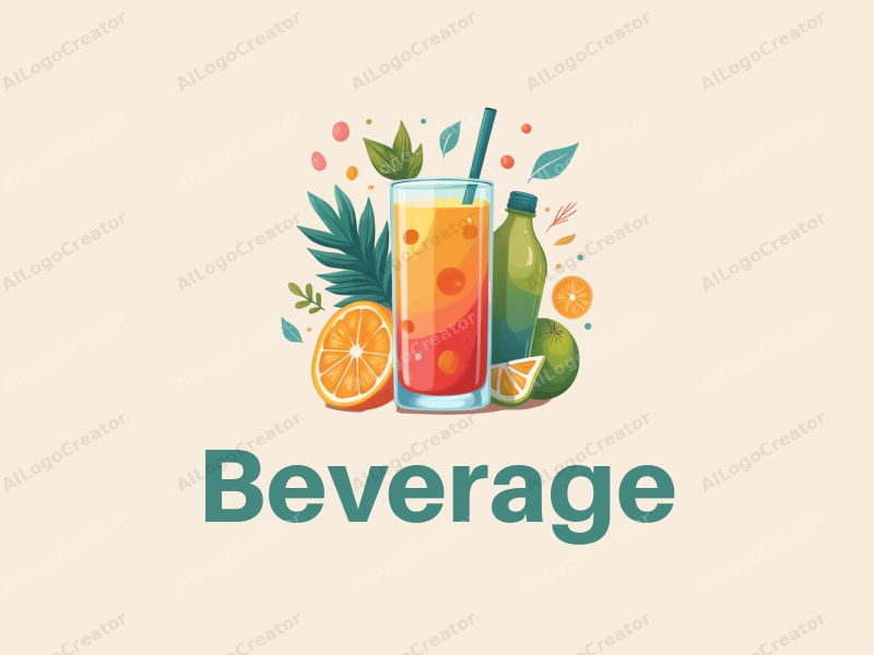 a modern design featuring vibrant juice and sparkling water elements, incorporating a playful and colorful approach combined with a clean background.