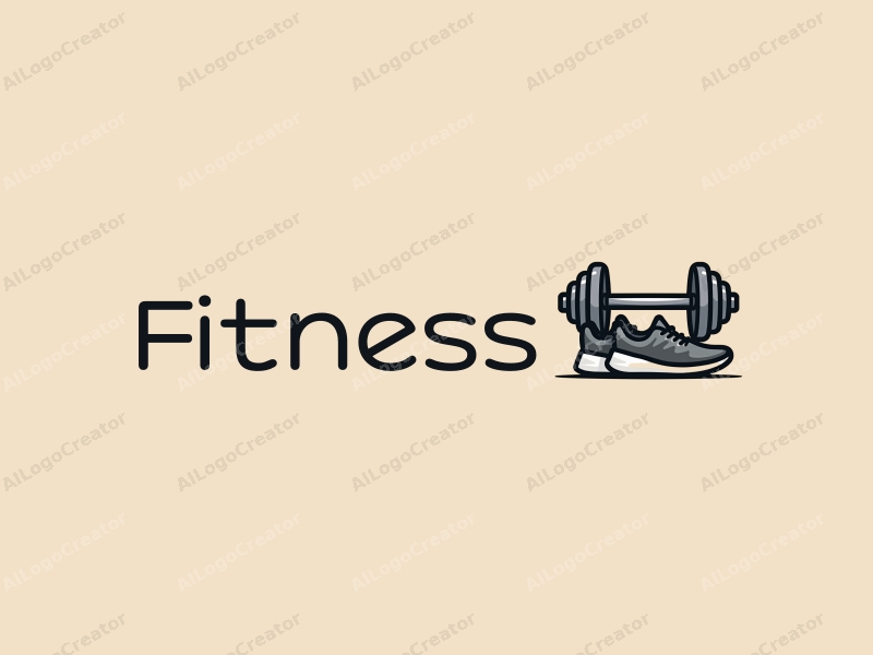 modern design features a stylized dumbbell and running shoes, combined with a clean background and a minimalist approach.