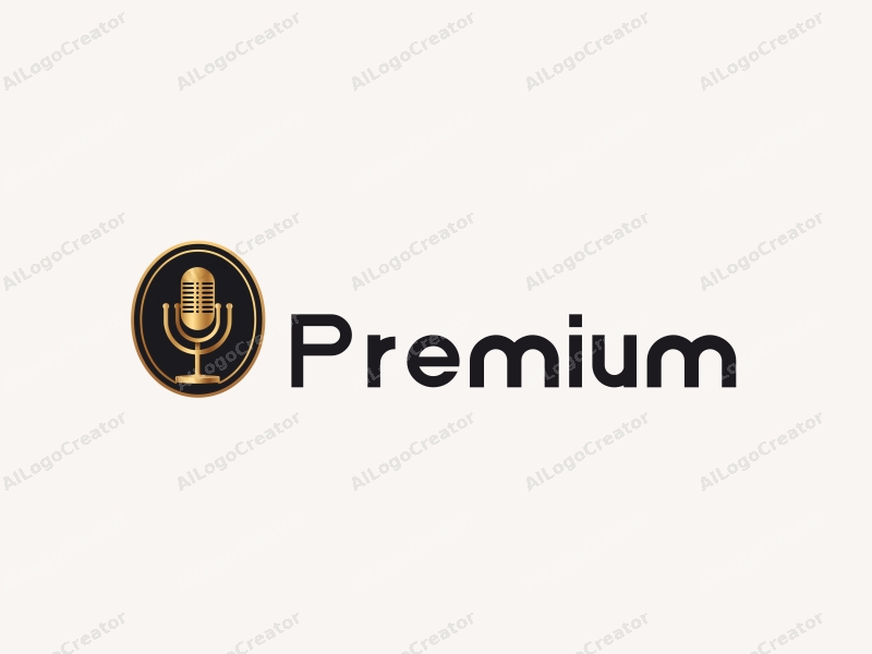 a modern design featuring a stylized wine glass and microphone, combined with a luxurious gold and black color scheme, creating a high-end and premium feel against a clean background.