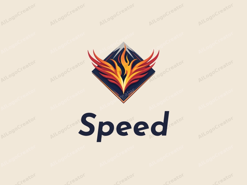 a modern design featuring dynamic elements of speed and power, incorporating stylized flames and diamonds, combined with a clean background.