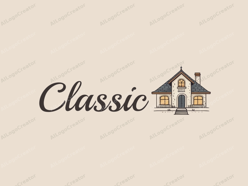 Classic design features elegant and traditional motifs, a stylized home silhouette, and a harmonious composition combined with a clean background.