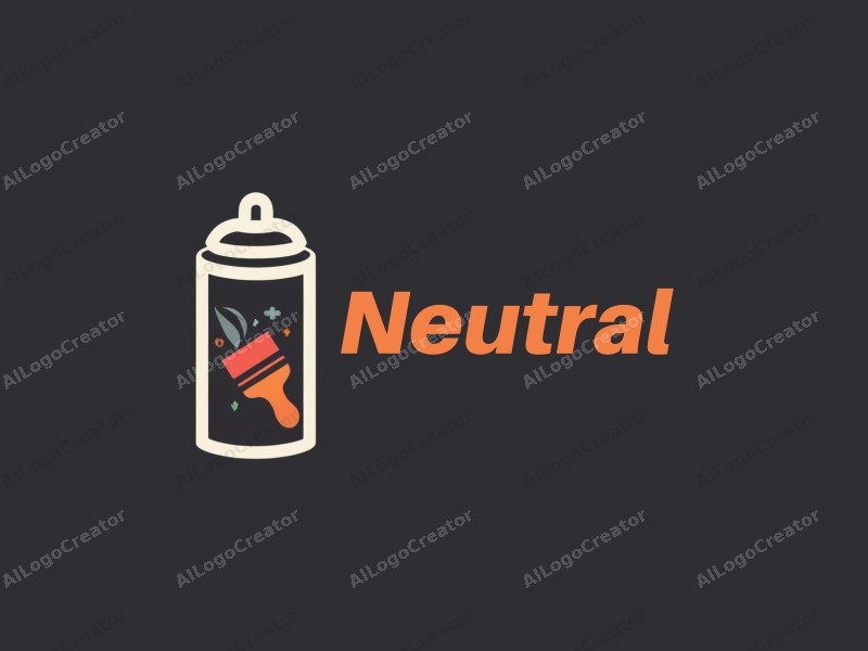 minimalist design features a balanced composition of a stylized spray paint can and paintbrush, combined with neutral colors and a clean background.