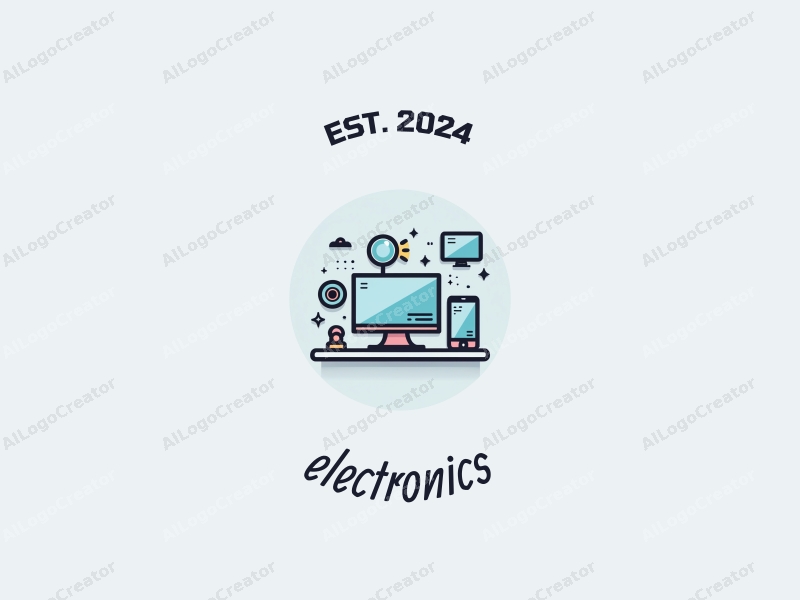 a modern design featuring sleek electronic devices and a stylized computer, integrated with sensor and camera elements, utilizing a clean and minimalistic approach against a simple background.