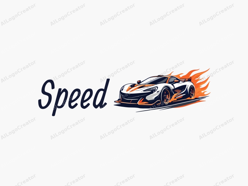 a modern design featuring dynamic lines representing speed, a stylized racing car silhouette, and an abstract engine shape, combined with a clean background.