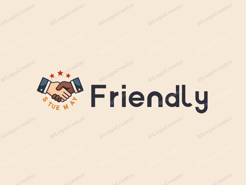 playful design features a stylized book and a handshake, combined with a clean background, emphasizing friendship and community in an educational and social context.