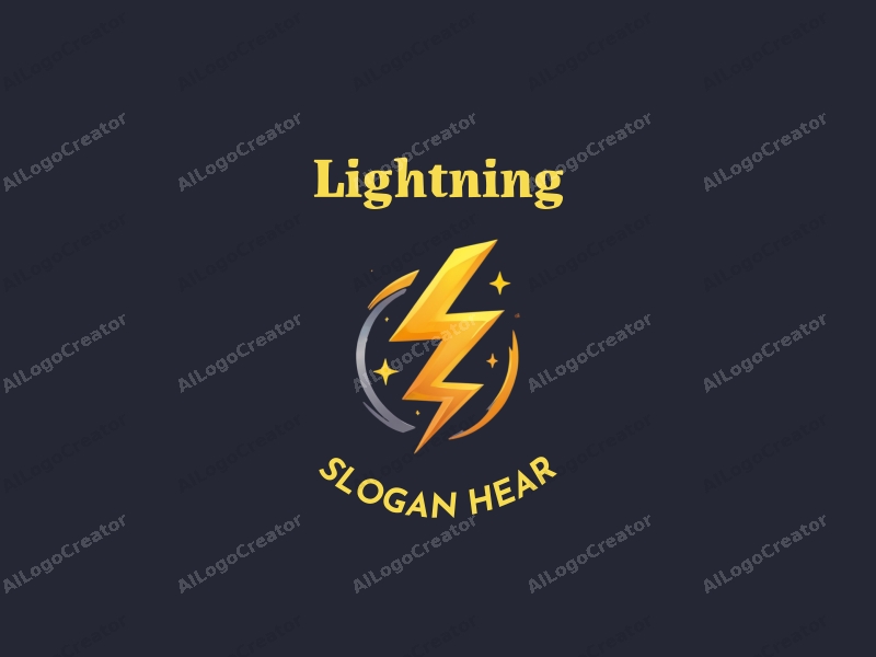 abstract design featuring stylized lightning bolts and storm elements, combined with a dynamic energy theme, using a color palette of yellow, silver, and black against a clean background.