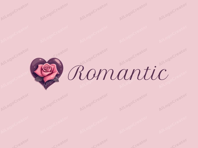 playful design features a stylized rose intertwined with a heart shape, incorporating pink and purple colors, combined with a clean background.