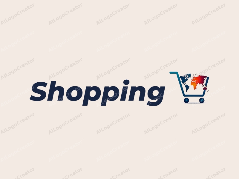 a modern design featuring a colorful shopping cart intertwined with a world map, showcasing a vibrant retail theme, combined with a clean and simple background.