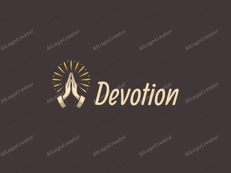 vintage design features a stylized halo above a pair of hands in a prayer position, combined with golden accents and a clean background.