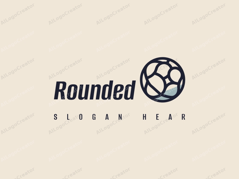 geometric design features circular shapes and curves, a stylized soccer ball integrated with grid elements, combined with a clean background.