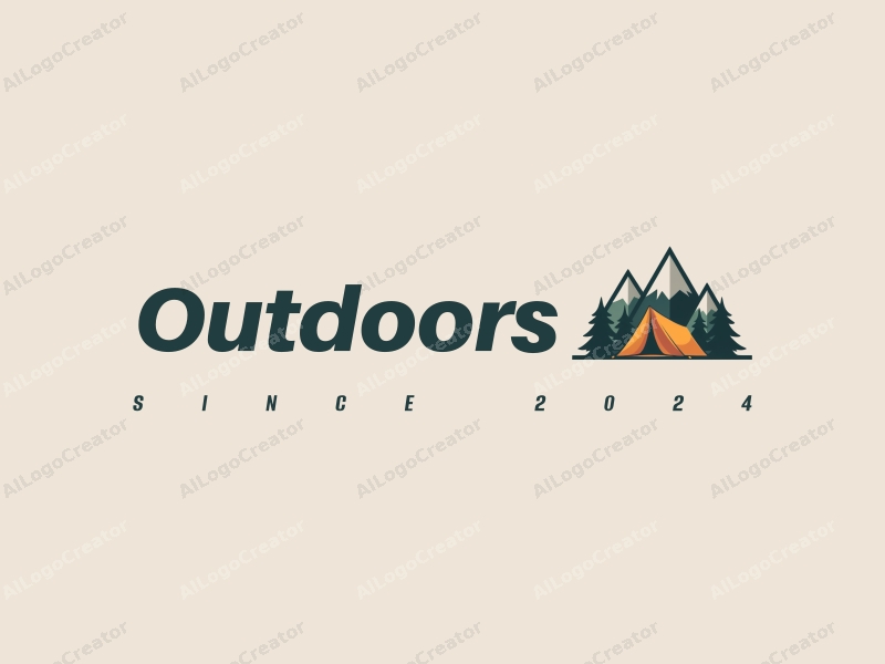 modern design features a stylized camping tent and mountain peak, combined with a clean background and a harmonious composition.