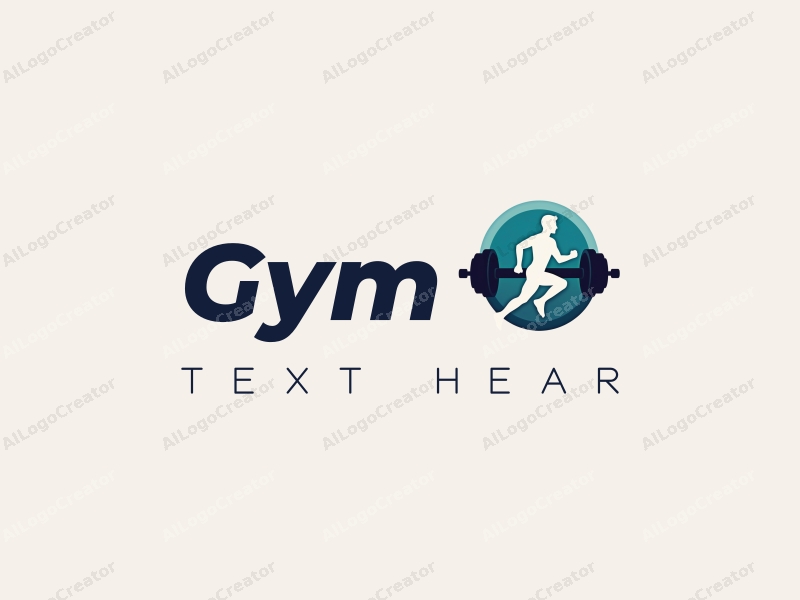 modern design features a stylized dumbbell and a dynamic runner silhouette, combined with a clean background and a harmonious layout.